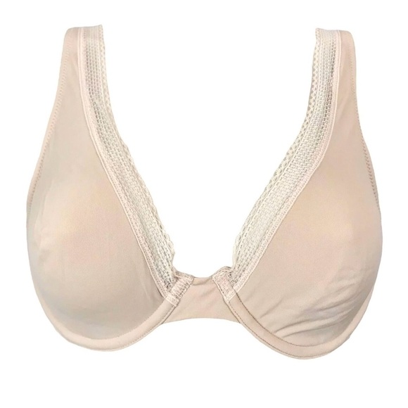 New Victorias Secret Unlined Demi Bra Lace Trim Sheer Stretch Nude Beige - Picture 1 of 4